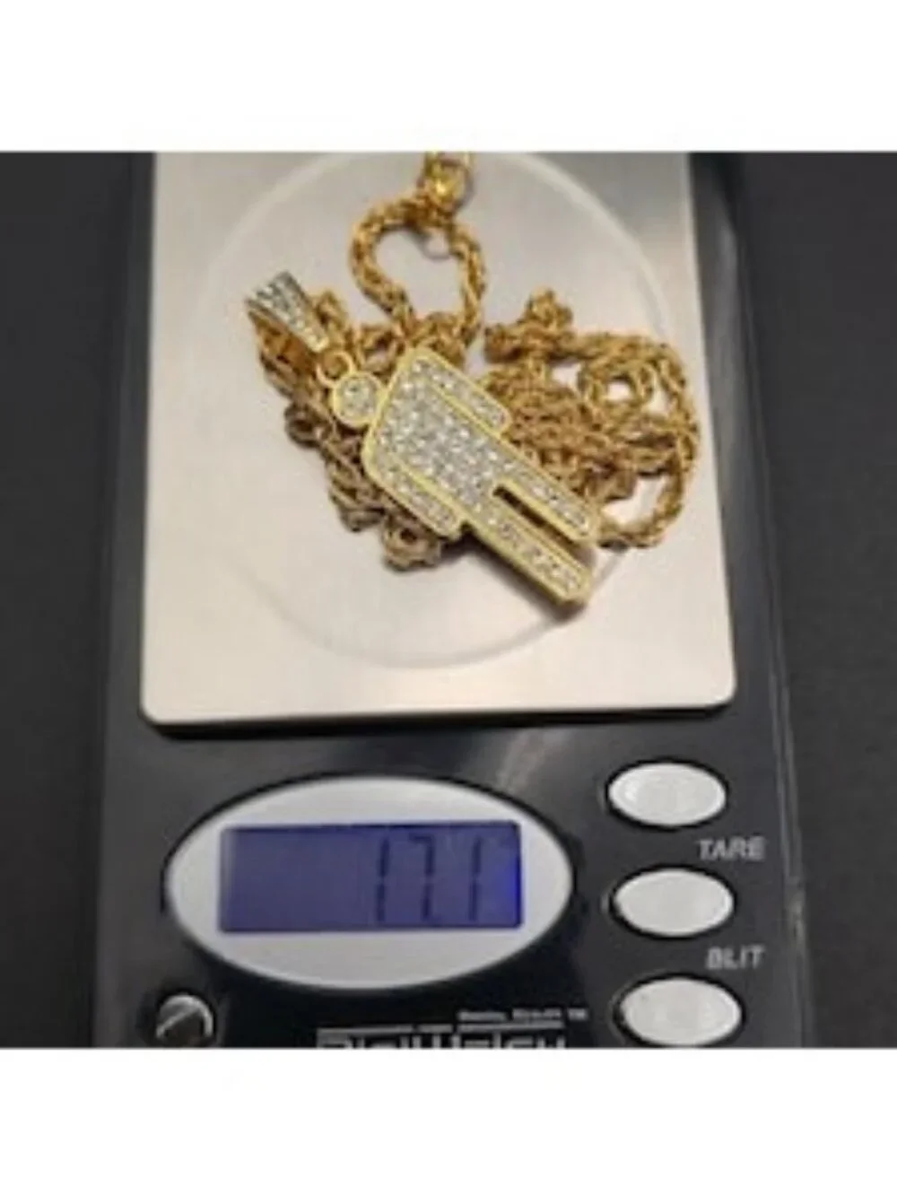 24 Inch Gold Plated Iced Out Gold Blohsh Pendant Necklace A8286